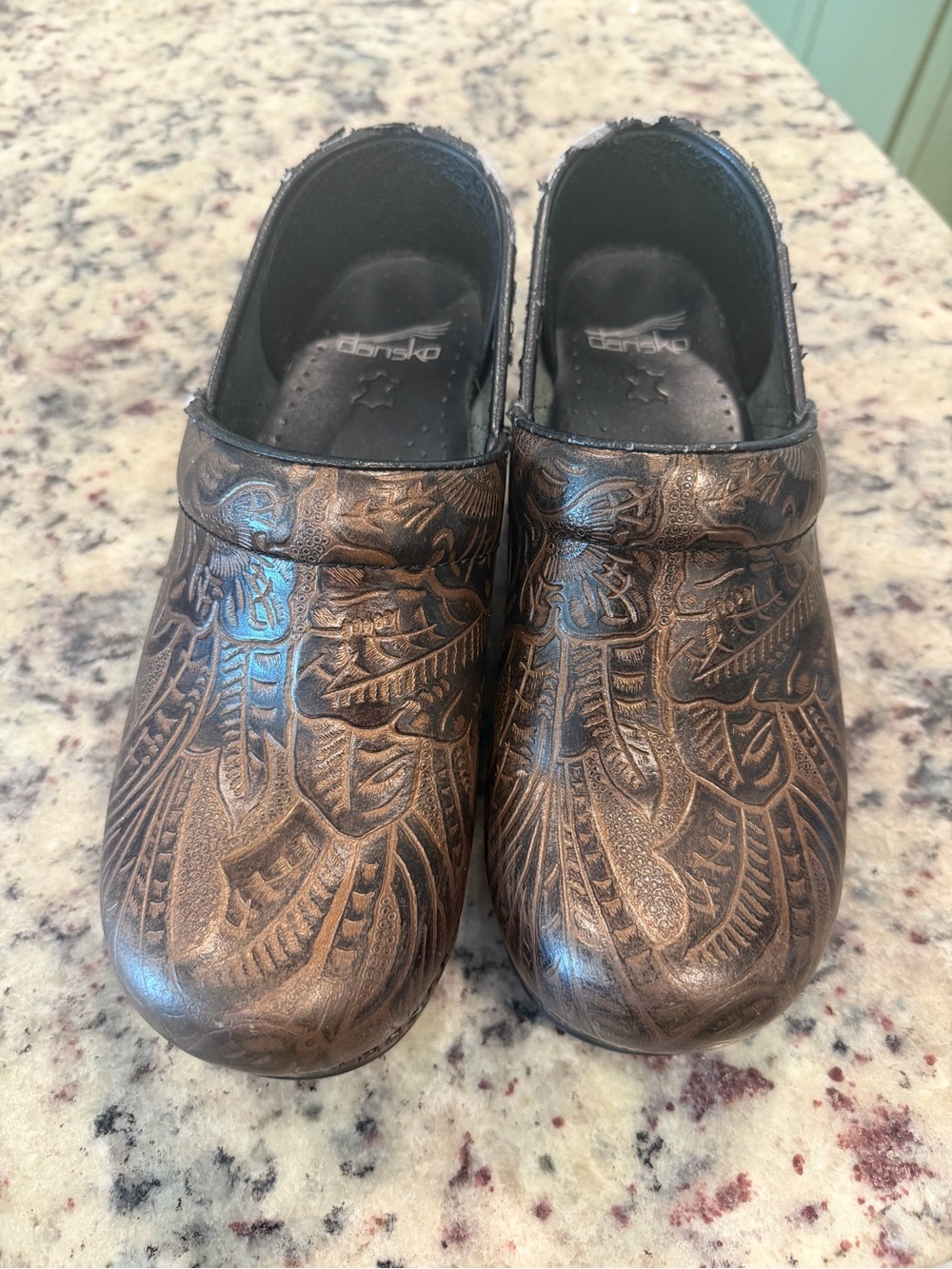 Dansko Bronze Tooled Leather Slip-On Clogs for Women